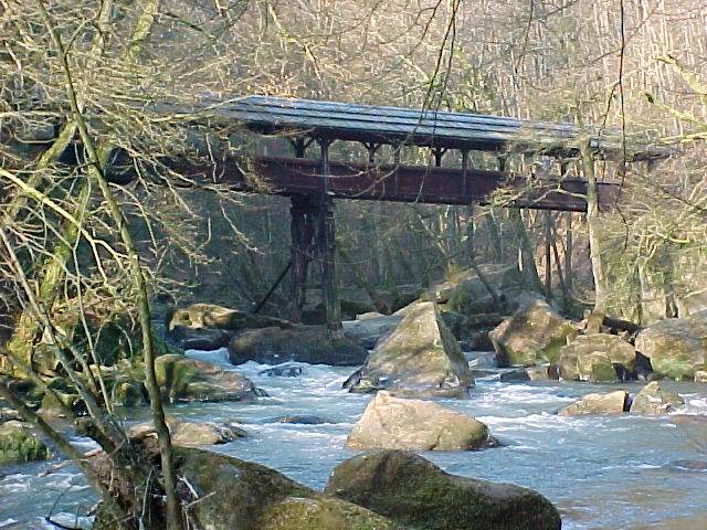 Die Wanderbrücke über die Wasserfälle der Prüm wurde im Jahre 1959 erbaut
